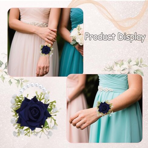 Guqqeuc Rose Wrist Corsage with Stretch Pearl Bracelet for Bridesmaid Flower Wrist Wristband for Girls Wedding Corsage Hand Flower for Wedding Prom Decorations in Kuwait