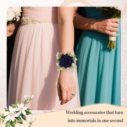Guqqeuc Rose Wrist Corsage with Stretch Pearl Bracelet for Bridesmaid Flower Wrist Wristband for Girls Wedding Corsage Hand Flower for Wedding Prom Decorations in Kuwait