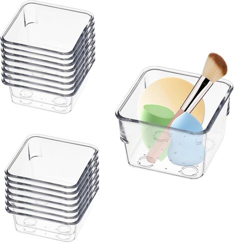 8 PCS Stackable Clear Drawer Organizers 3" x 3" x 2" Square Trays Small Makeup Vanity Storage Bins Clear Desk Drawer Organization Container Dividers for Office Bathroom Kitchen Utensil in Kuwait