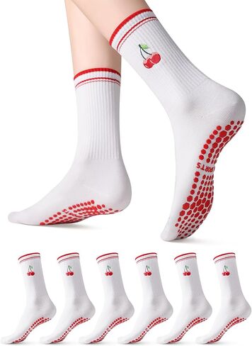 THANTH Pilates Grip Socks for Women Yoga Non Slip Sticky Athletic Crew Grippy Socks Cute Barre Workout Hospital Sock in Saudi Arabia
