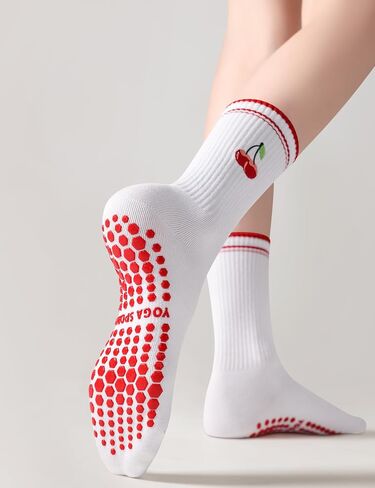 THANTH Pilates Grip Socks for Women Yoga Non Slip Sticky Athletic Crew Grippy Socks Cute Barre Workout Hospital Sock in Saudi Arabia