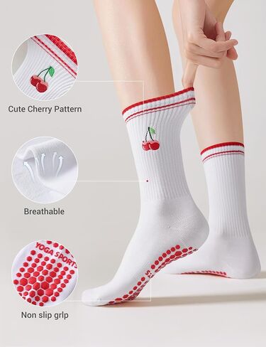 THANTH Pilates Grip Socks for Women Yoga Non Slip Sticky Athletic Crew Grippy Socks Cute Barre Workout Hospital Sock in Saudi Arabia