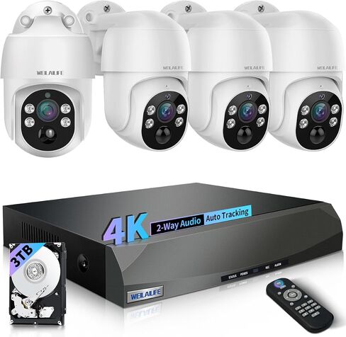 【تكبير رقمي PTZ وصوت ثنائي الاتجاه 】 نظام كاميرا أمان 4K 8MP PoE IP، كاميرات أمان سلكية خارجية، أنظمة مراقبة فيديو NVR منزلية مع قرص صلب 1 تيرابايت للتسجيل على مدار الساعة طوال أيام الأسبوع in Saudi Arabia