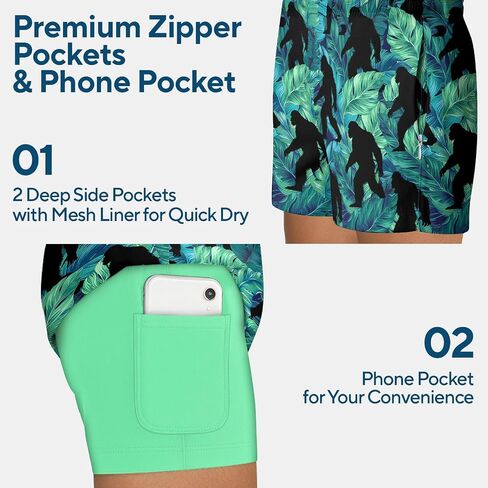 HUNTFAMI Men's Swim Trunks Board Quick Dry 7 Inch Beach Shorts Compression Liner Bathing Suit in Kuwait