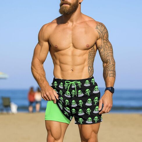 HUNTFAMI Men's Swim Trunks Board Quick Dry 7 Inch Beach Shorts Compression Liner Bathing Suit in Kuwait