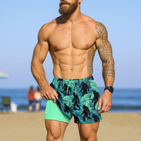 HUNTFAMI Men's Swim Trunks Board Quick Dry 7 Inch Beach Shorts Compression Liner Bathing Suit in Kuwait