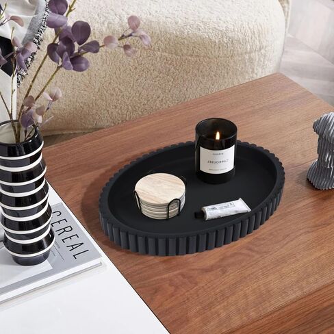 Vixdonos Oval Decorative Concrete Tray,Bandejas Decorativas for Coffee Table,Ottoman Tray for Living Room Decor,13X9.5X1.5 Inches(Black) in Kuwait