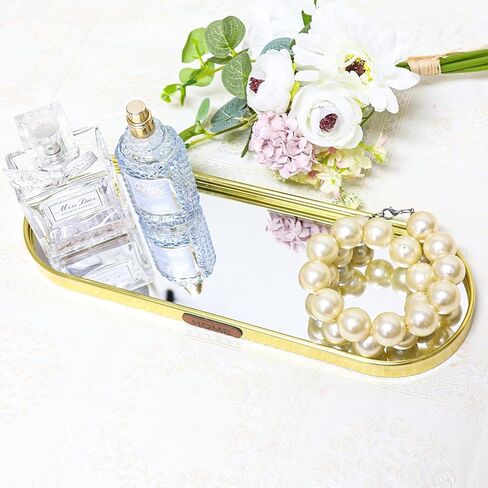 عطر الغرور مرآة صينية ، تخزين مجوهرات مستديرة من الفولاذ المقاوم للصدأ ، منظم مزخرف لحمام غرفة نوم الخزانة ، مقاومة للخدش - الذهب in Kuwait