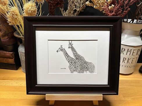 Noah's Ark Series Giraffes Graphite Pencil Art Sketch رسم طباعة صورة محدودة ~ بعنوان "Giraffes of the Ark" بقلم David Allen (11 × 14 إطار وطباعة) in Saudi Arabia