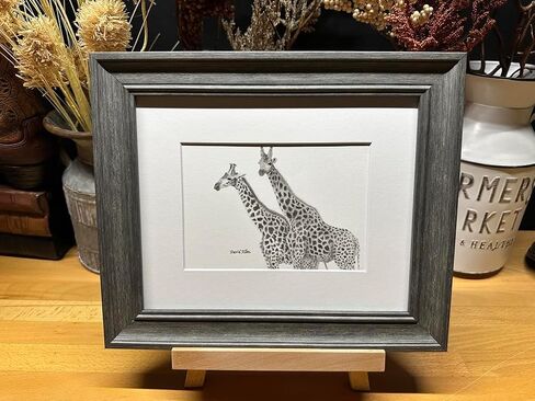 Noah's Ark Series Giraffes Graphite Pencil Art Sketch رسم طباعة صورة محدودة ~ بعنوان "Giraffes of the Ark" بقلم David Allen (11 × 14 إطار وطباعة) in Saudi Arabia