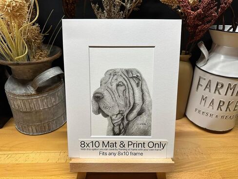 Chinese Shar-Pei Dog Graphite Pencil Art Sketch Drawing Print Picture Limited Edition Titled 'Wrinkles' by David Allen (8x10 Black Frame & Print) in Saudi Arabia
