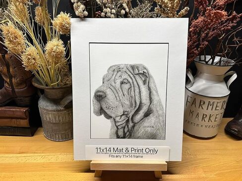 Chinese Shar-Pei Dog Graphite Pencil Art Sketch Drawing Print Picture Limited Edition Titled 'Wrinkles' by David Allen (8x10 Black Frame & Print) in Saudi Arabia