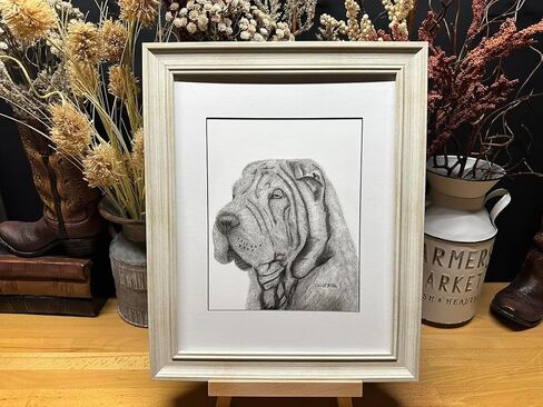 Chinese Shar-Pei Dog Graphite Pencil Art Sketch Drawing Print Picture Limited Edition Titled 'Wrinkles' by David Allen (8x10 Black Frame & Print) in Saudi Arabia