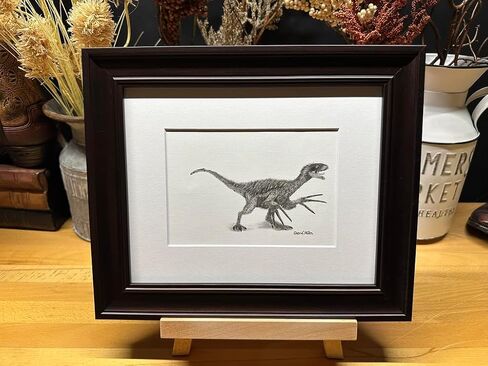 Therizinosaurus Dinosaur Graphite Pencil Art Sketch Drawing Print Picture Limited Edition 'The Riz Notorious' by David Allen (11x14 Black Frame & Print) in Saudi Arabia