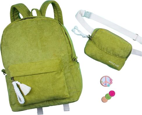Fashion Angels Style.Lab Backpack for Kids, Corduroy Travel Bookbag with Matching Belt Bag, Cute & Stylish Design, Ideal for Girls & Boys in School, White in Saudi Arabia