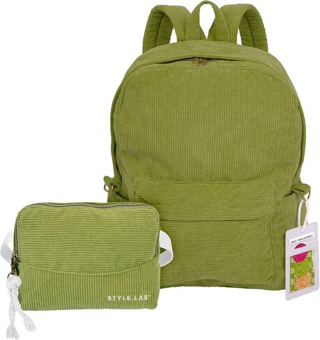Fashion Angels Style.Lab Backpack for Kids, Corduroy Travel Bookbag with Matching Belt Bag, Cute & Stylish Design, Ideal for Girls & Boys in School, White in Saudi Arabia
