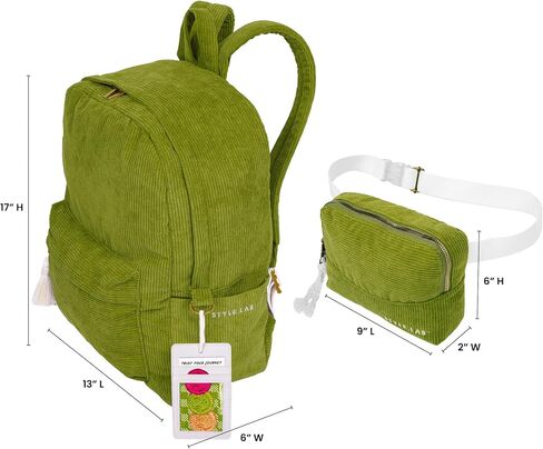 Fashion Angels Style.Lab Backpack for Kids, Corduroy Travel Bookbag with Matching Belt Bag, Cute & Stylish Design, Ideal for Girls & Boys in School, White in Saudi Arabia