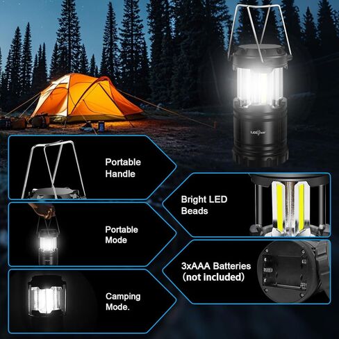 LED Camping Lantern ، الأضواء التي تعمل بالبطارية ، سطوع قابل للتعديل للتخييم ، حالات الطوارئ ، انقطاع التيار الكهربائي ، الفوانيس القابلة للطي في الهواء الطلق ، 2 عبوة in Saudi Arabia