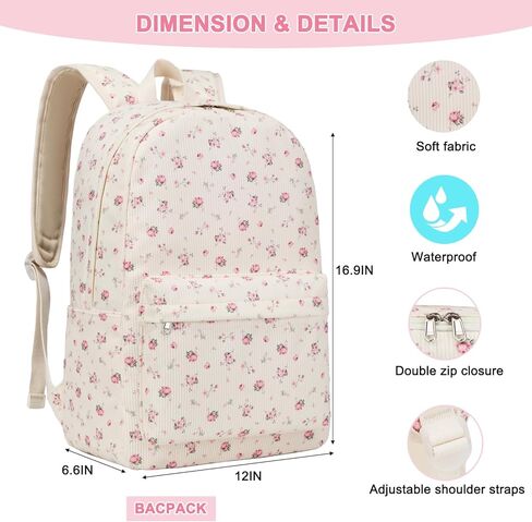 حقيبة ظهر Octsky للفتيات في سن المراهقة حقائب كتب قصيرة للمرحلة الابتدائية والمتوسطة والثانوية للنساء وحقائب نهارية للسفر باللون البيج/الأسود in Kuwait