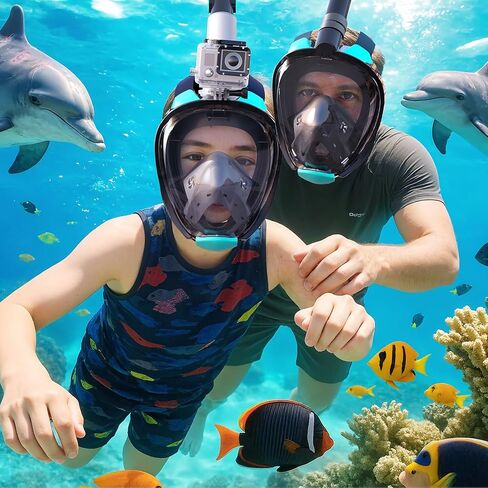 Greatever G2 Adults Kids Full Face Snorkel Mask 2 Pcs,Snorkeling Gear with Latest Dry Top System,Foldable 180 Degree Panoramic View,Safe Breathing,Anti-Leak&Anti-Fog Snorkeling Mask with Camera Mount in Saudi Arabia