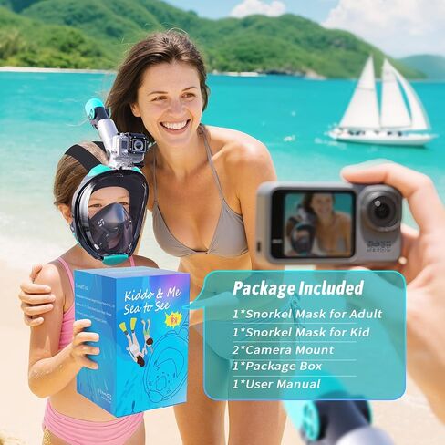 Greatever G2 Adults Kids Full Face Snorkel Mask 2 Pcs,Snorkeling Gear with Latest Dry Top System,Foldable 180 Degree Panoramic View,Safe Breathing,Anti-Leak&Anti-Fog Snorkeling Mask with Camera Mount in Saudi Arabia