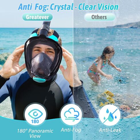 Greatever G2 Adults Kids Full Face Snorkel Mask 2 Pcs,Snorkeling Gear with Latest Dry Top System,Foldable 180 Degree Panoramic View,Safe Breathing,Anti-Leak&Anti-Fog Snorkeling Mask with Camera Mount in Saudi Arabia