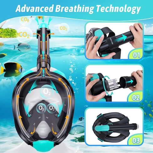 Greatever G2 Adults Kids Full Face Snorkel Mask 2 Pcs,Snorkeling Gear with Latest Dry Top System,Foldable 180 Degree Panoramic View,Safe Breathing,Anti-Leak&Anti-Fog Snorkeling Mask with Camera Mount in Saudi Arabia