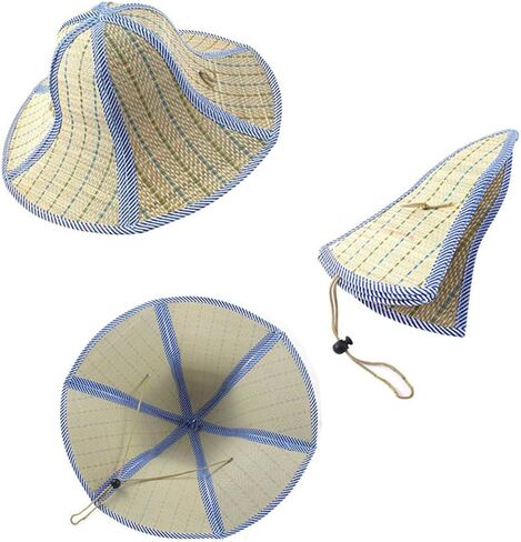 1 Pcs Summer Beach Boater Straw Hat,Chinese Style Foldable Straw Sun Cap Visor Hat for Mens and Women Blue in Saudi Arabia
