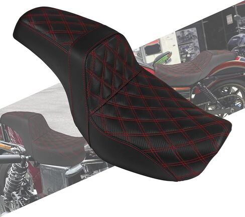 مقعد راكب من قطعة واحدة من قطعة واحدة وسادة مقعد من قطعتين من أجل Harley Dyna Fat Fxdf Low Rider Fxdl Street Bob Fxdb Switchback Fld Wide Glide Fxdwg 2006-2017 (غرزة حمراء) in Kuwait