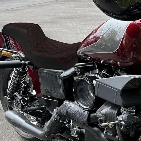 مقعد راكب من قطعة واحدة من قطعة واحدة وسادة مقعد من قطعتين من أجل Harley Dyna Fat Fxdf Low Rider Fxdl Street Bob Fxdb Switchback Fld Wide Glide Fxdwg 2006-2017 (غرزة حمراء) in Kuwait