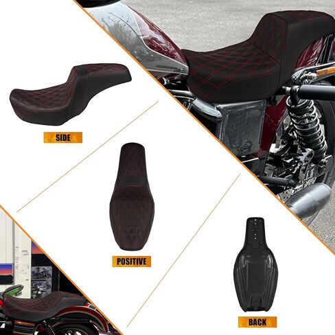 مقعد راكب من قطعة واحدة من قطعة واحدة وسادة مقعد من قطعتين من أجل Harley Dyna Fat Fxdf Low Rider Fxdl Street Bob Fxdb Switchback Fld Wide Glide Fxdwg 2006-2017 (غرزة حمراء) in Kuwait