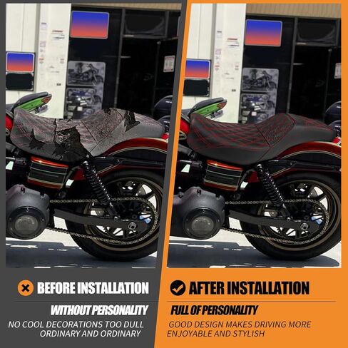 مقعد راكب من قطعة واحدة من قطعة واحدة وسادة مقعد من قطعتين من أجل Harley Dyna Fat Fxdf Low Rider Fxdl Street Bob Fxdb Switchback Fld Wide Glide Fxdwg 2006-2017 (غرزة حمراء) in Kuwait