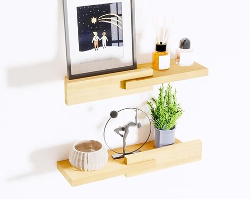 Unique Floating Shelves, Modern Reversible Wall Shelves, Minimalist Wall Mount Shelves, Picture Ledge & Frame Display for Bedroom, Living Room, Bathroom, Kitchen, 4.5D x 16.5W Inch, Brown in Kuwait