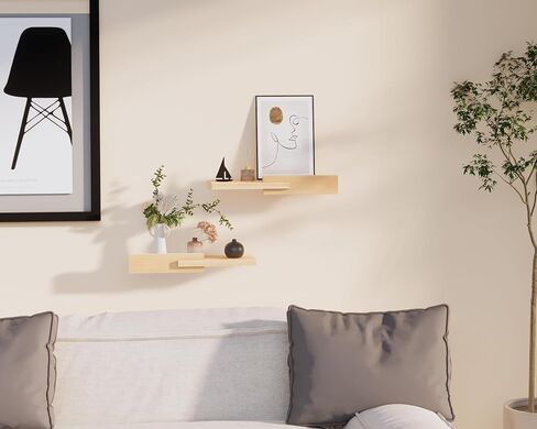 Unique Floating Shelves, Modern Reversible Wall Shelves, Minimalist Wall Mount Shelves, Picture Ledge & Frame Display for Bedroom, Living Room, Bathroom, Kitchen, 4.5D x 16.5W Inch, Brown in Kuwait