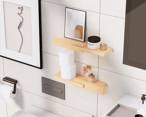 Unique Floating Shelves, Modern Reversible Wall Shelves, Minimalist Wall Mount Shelves, Picture Ledge & Frame Display for Bedroom, Living Room, Bathroom, Kitchen, 4.5D x 16.5W Inch, Brown in Kuwait