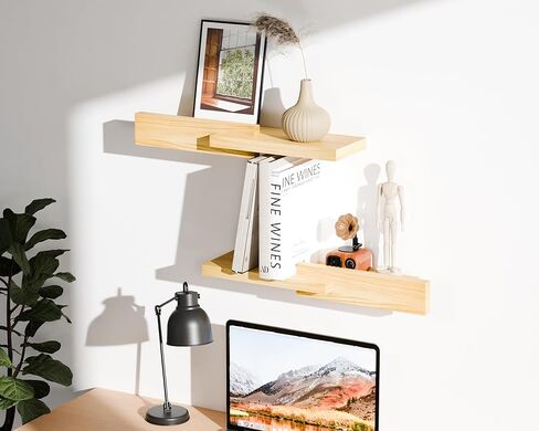 Unique Floating Shelves, Modern Reversible Wall Shelves, Minimalist Wall Mount Shelves, Picture Ledge & Frame Display for Bedroom, Living Room, Bathroom, Kitchen, 4.5D x 16.5W Inch, Brown in Kuwait