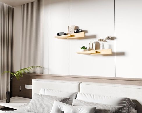 Unique Floating Shelves, Modern Reversible Wall Shelves, Minimalist Wall Mount Shelves, Picture Ledge & Frame Display for Bedroom, Living Room, Bathroom, Kitchen, 4.5D x 16.5W Inch, Brown in Kuwait