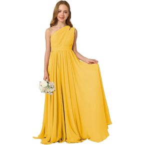 MCieloLuna Girls Chiffon Wedding Bridesmaid Dress One Shoulder A-Line Flower Girl Dresses Formal Evening Party Maxi Gown in Kuwait