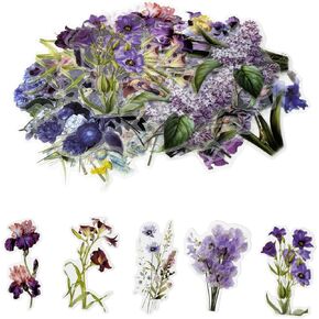 Natural Flower Stickers for Scrapbooking,PET Nature Plant Stickers Floral Stickers Vintage Craft Sticker,Colorful Small Flower Sticker for Journaling Scrapbooking Clear Flower Decal (Style E) in Kuwait