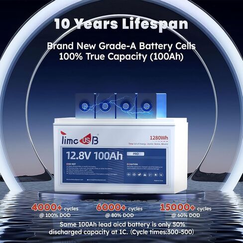 12V 100Ah LiFePO4 Battery, 4000+ Deep Cycle Lithium Battery, Built-in 100A BMS, Ideal for Trolling Motor, RV, Solar Panel Systems, and Off-Grid Power Solutions in Saudi Arabia