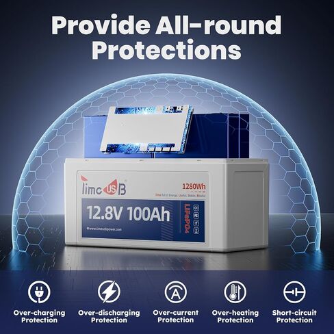 12V 100Ah LiFePO4 Battery, 4000+ Deep Cycle Lithium Battery, Built-in 100A BMS, Ideal for Trolling Motor, RV, Solar Panel Systems, and Off-Grid Power Solutions in Saudi Arabia