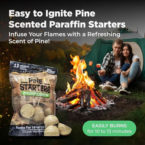 Stoked Pine-Scented Fire Starters (12-Pack) Clean, Odorless & Chemical-Free | Infuses Your Fire with Fresh Pine Fragrance | Reliable for BBQs & Campfires in Kuwait