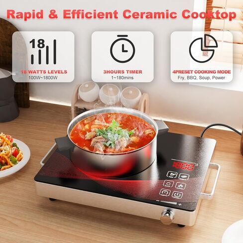 2200 واط صفيحة حارة كهربائية تحت الحمراء ، طهي موقد واحد محمول مع جهاز توقيت ومكافحة تعمل باللمس ، موقد كونترتوب من الزجاج الخزفي ، 11 مستويات حرارة ، طباخ غير حث مضغوط لجميع أدوات الطهي 110V in Kuwait