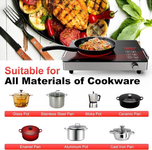 2200 واط صفيحة حارة كهربائية تحت الحمراء ، طهي موقد واحد محمول مع جهاز توقيت ومكافحة تعمل باللمس ، موقد كونترتوب من الزجاج الخزفي ، 11 مستويات حرارة ، طباخ غير حث مضغوط لجميع أدوات الطهي 110V in Kuwait