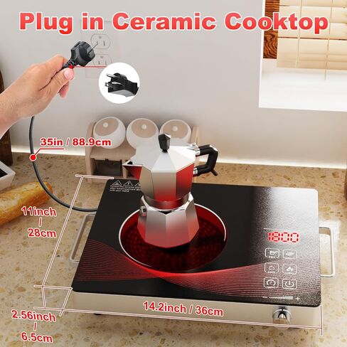 2200 واط صفيحة حارة كهربائية تحت الحمراء ، طهي موقد واحد محمول مع جهاز توقيت ومكافحة تعمل باللمس ، موقد كونترتوب من الزجاج الخزفي ، 11 مستويات حرارة ، طباخ غير حث مضغوط لجميع أدوات الطهي 110V in Kuwait