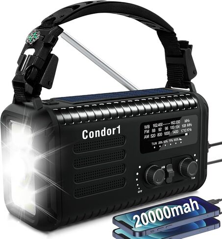 Emergency Weather Radio, 20000mah NOAA/AM/FM Solar Radio, Hand Crank Radio with USB Charging, Rechargeable Battery Powered, SOS Alarm, LED Reading Lamp & Flashlight for Emergencies Indoor Outdoor in Saudi Arabia