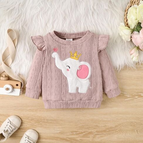 Baby Girl Clothes Outfits Fall Winter Ruffle Long Sleeves Cute Elephant Sweatshirt Pants Set 3-24 Months in Saudi Arabia