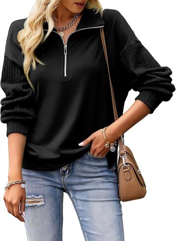shewin womens غير رسمية طويلة الأكمام نصف الرمز البريدي قميص فضفاضة قمم السحب السقوط Fall Fashion 2025 Quarter Zipper Hoodies in Kuwait