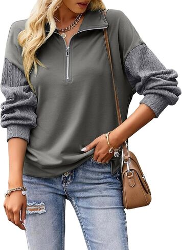 SHEWIN Womens Casual Long Sleeve Half Zip Sweatshirt Loose Pullover Tops Fall Fashion 2025 Quarter Zipper Hoodies in Saudi Arabia