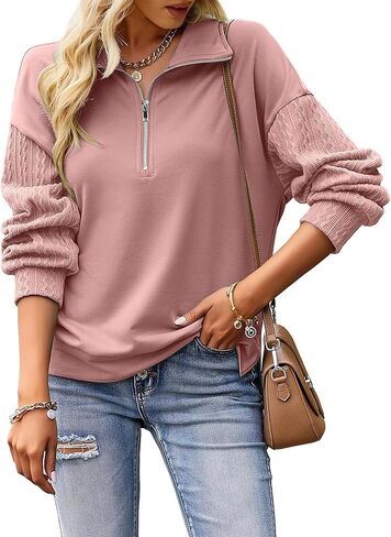 shewin womens غير رسمية طويلة الأكمام نصف الرمز البريدي قميص فضفاضة قمم السحب السقوط Fall Fashion 2025 Quarter Zipper Hoodies in Kuwait
